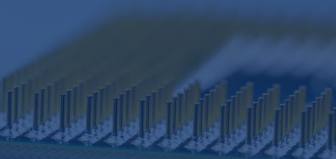 Close-up photo of gold plated processor pins