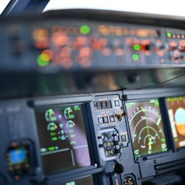 Close-up of an airplane’s dashboard